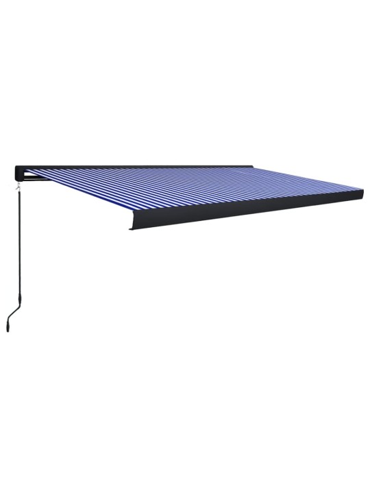 Kazetová markýza s ručním ovládáním 500 x 300 cm modro-bílá