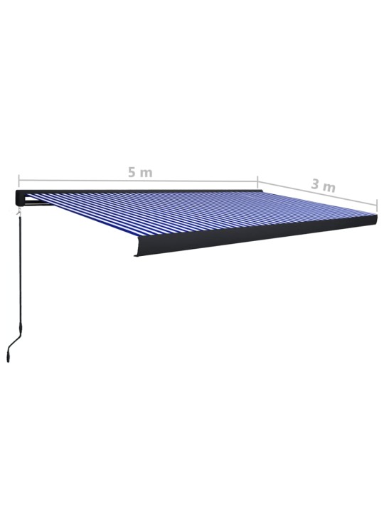 Kazetová markýza s ručním ovládáním 500 x 300 cm modro-bílá