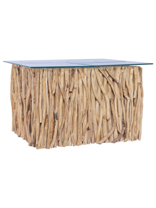 Konferenční stolek skleněná deska 66 x 66 x 40 cm masivní teak