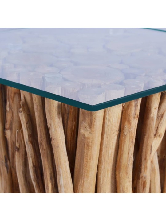 Konferenční stolek skleněná deska 66 x 66 x 40 cm masivní teak