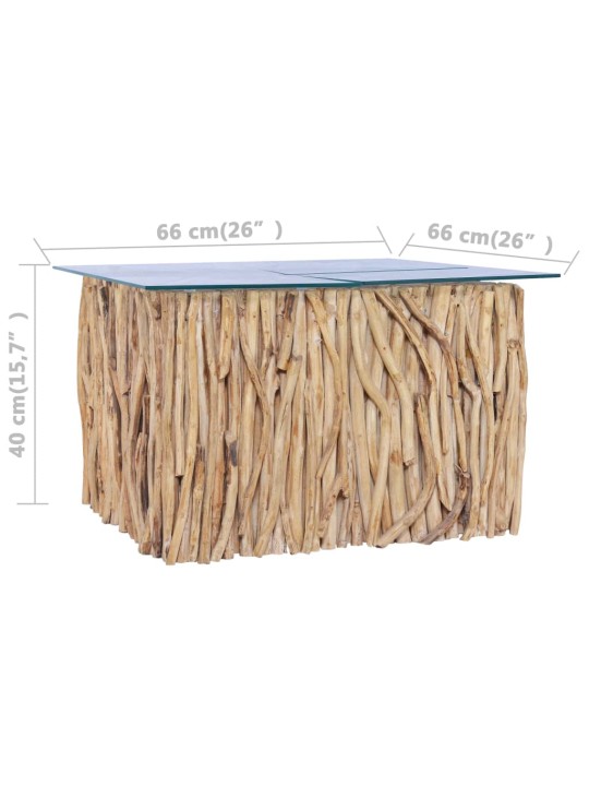 Konferenční stolek skleněná deska 66 x 66 x 40 cm masivní teak