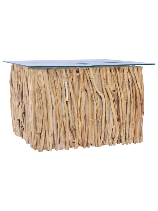 Konferenční stolek skleněná deska 66 x 66 x 40 cm masivní teak
