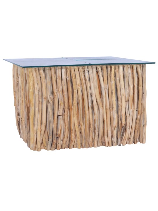 Konferenční stolek skleněná deska 66 x 66 x 40 cm masivní teak