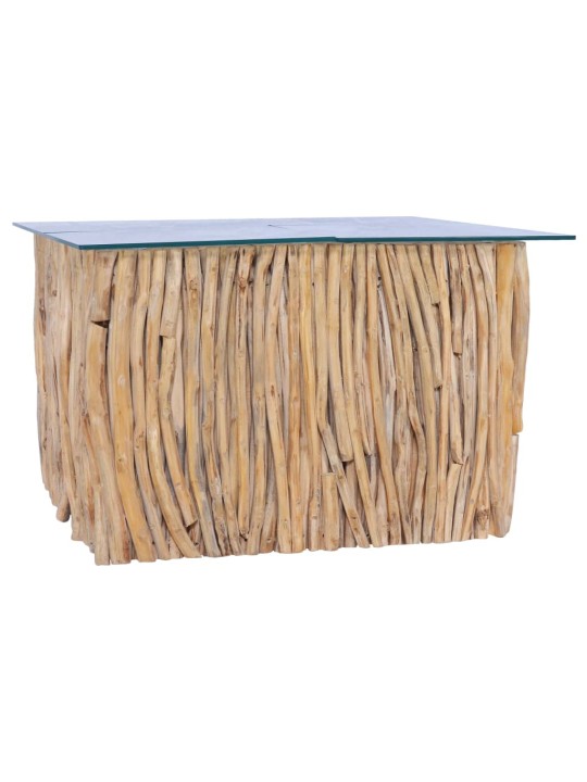 Konferenční stolek skleněná deska 66 x 66 x 40 cm masivní teak