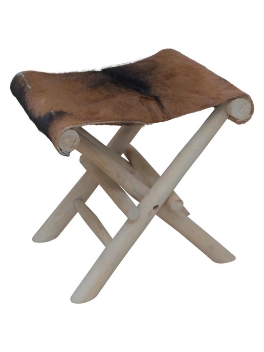 Skládací stolička pravá kůže a masivní teak