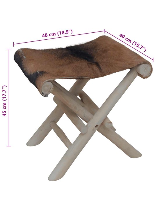 Skládací stolička pravá kůže a masivní teak