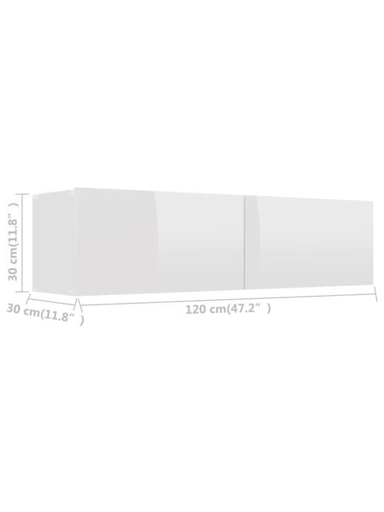 TV stolek bílý s vysokým leskem 120x30x30 cm kompozitní dřevo