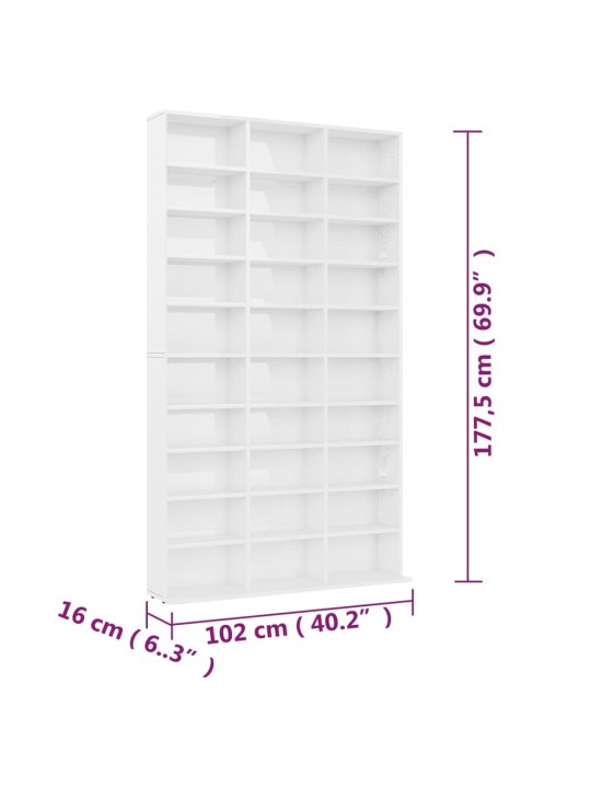 CD skříňka bílá vysoký lesk 102x16x177,5 cm kompozitní dřevo