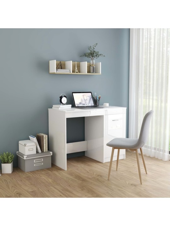 Psací stůl bílý s vysokým leskem 100x50x76 cm kompozitní dřevo