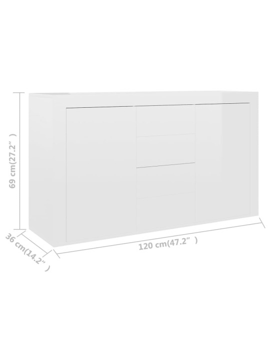 Příborník bílý s vysokým leskem 120x36x69 cm kompozitní dřevo
