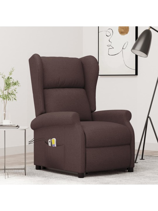 Zvedací masážní křeslo tmavě hnědé textil