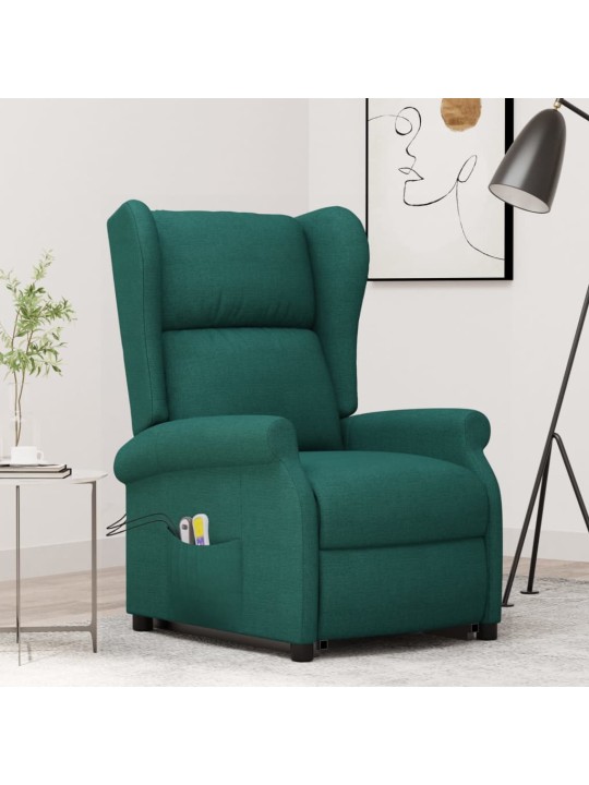 Zvedací masážní křeslo tmavě zelené textil