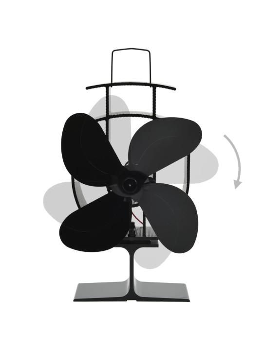 Teplem poháněný ventilátor na kamna 4 lopatky černý
