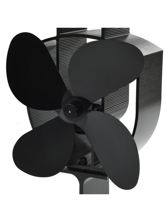 Teplem poháněný ventilátor na kamna 4 lopatky černý