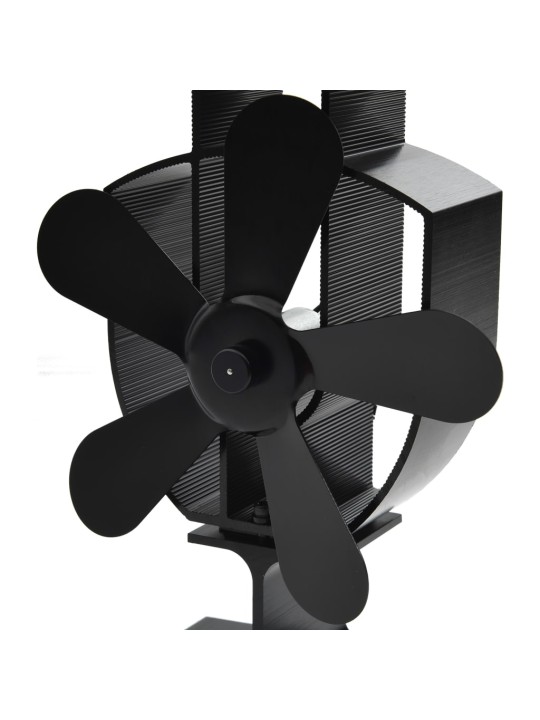 Teplem poháněný ventilátor na kamna 5 lopatek černý