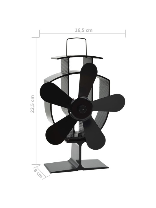Teplem poháněný ventilátor na kamna 5 lopatek černý
