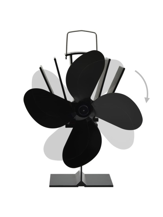 Teplem poháněný ventilátor na kamna 4 lopatky černý