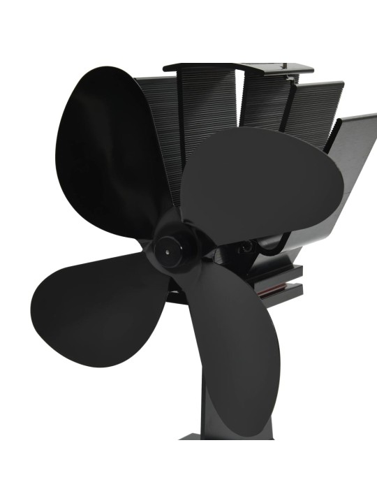 Teplem poháněný ventilátor na kamna 4 lopatky černý