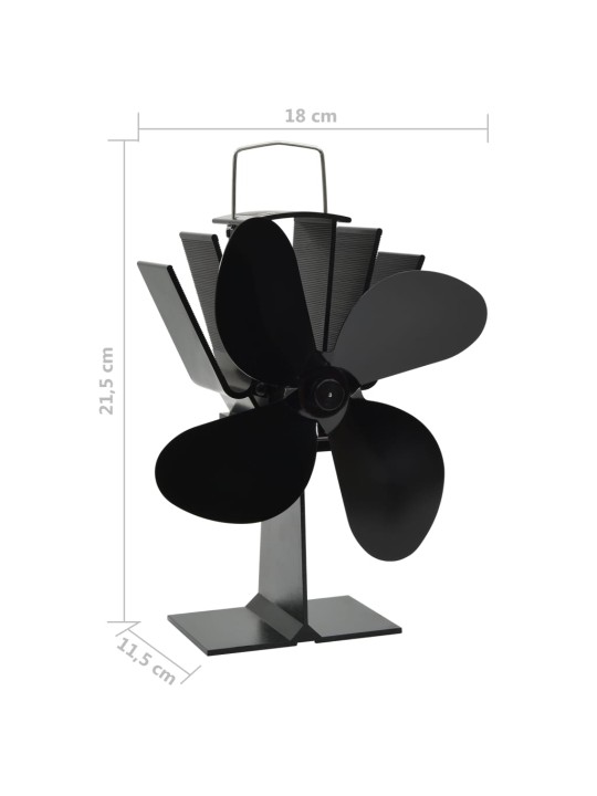 Teplem poháněný ventilátor na kamna 4 lopatky černý