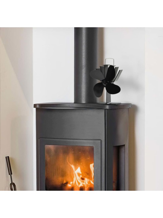 Teplem poháněný ventilátor na kamna 4 lopatky černý