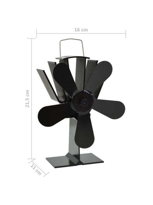 Teplem poháněný ventilátor na kamna 5 lopatek černý