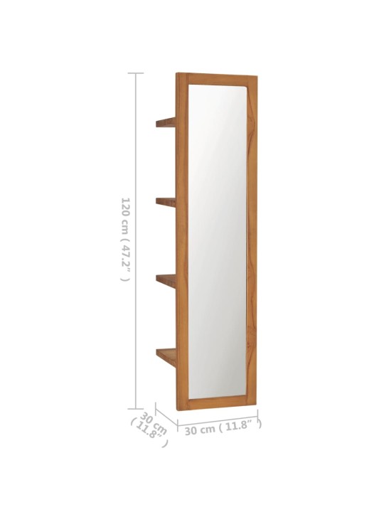 Nástěnné zrcadlo s poličkami 30 x 30 x 120 cm masivní teak
