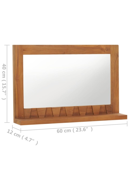 Nástěnné zrcadlo s policí 60 x 12 x 40 cm masivní teakové dřevo