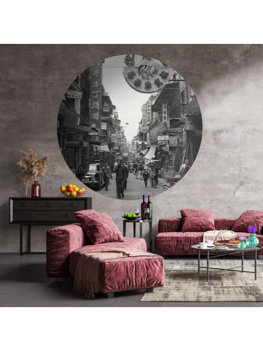 Wallart kruhová tapeta hong kong the old days 190 cm