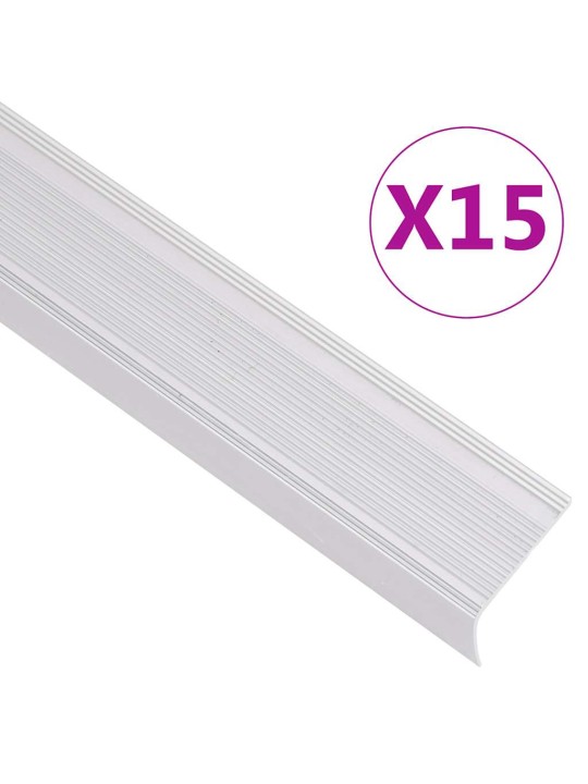 Schodové hrany ve tvaru l 15 ks hliník 90 cm stříbrné