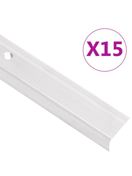 Schodové hrany ve tvaru l 15 ks hliník 100 cm stříbrné