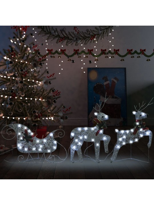 Vánoční dekorace sobi se sáněmi 60 LED diod venkovní stříbrní