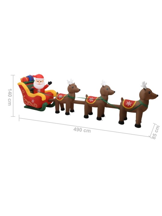 Vánoční nafukovací dekorace Santa a sobi LED 490 cm