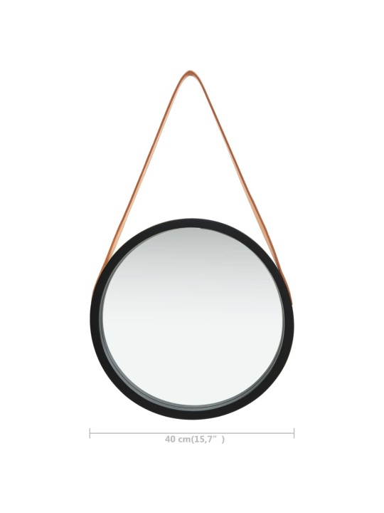 Nástěnné zrcadlo s popruhem 40 cm černé