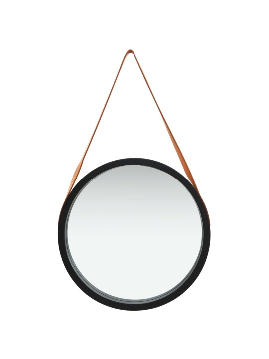 Nástěnné zrcadlo s popruhem 50 cm černé