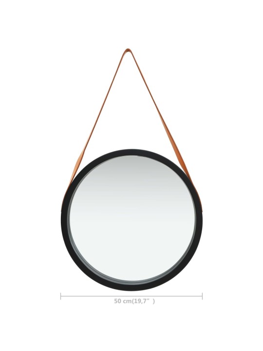 Nástěnné zrcadlo s popruhem 50 cm černé