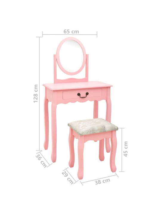 Toaletní stolek se stoličkou růžový 65x36x128 cm pavlovnia MDF