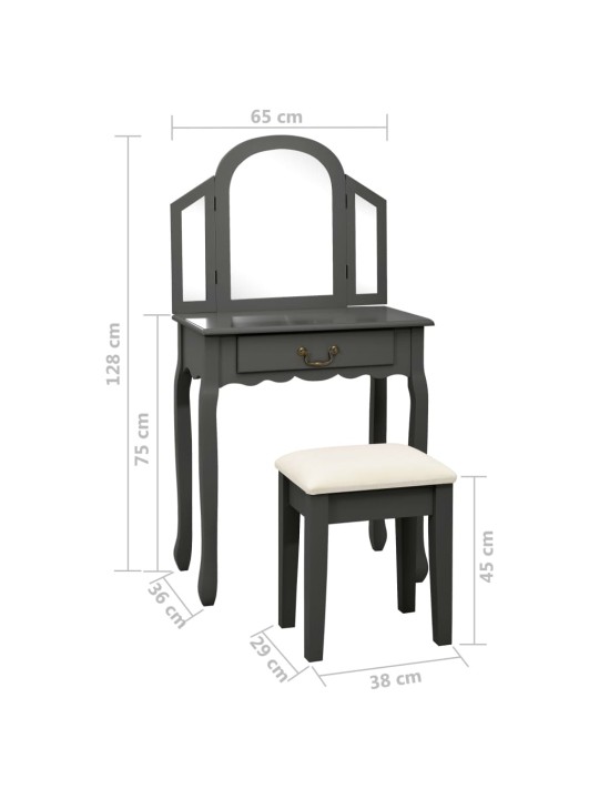 Toaletní stolek se stoličkou šedý 65x36x128 cm pavlovnia MDF