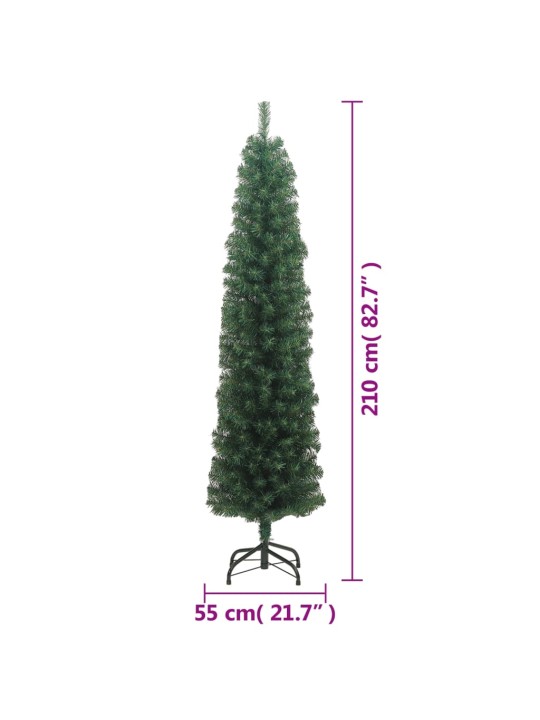 Úzký umělý vánoční stromek se stojanem zelený 210 cm PVC