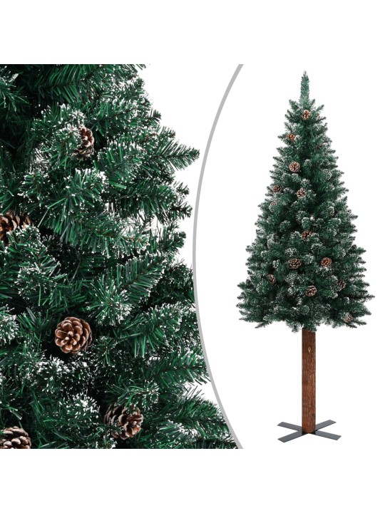 Úzký vánoční stromek pravé dřevo a bílý sníh zelený 210 cm