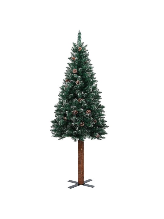Úzký vánoční stromek pravé dřevo a bílý sníh zelený 210 cm