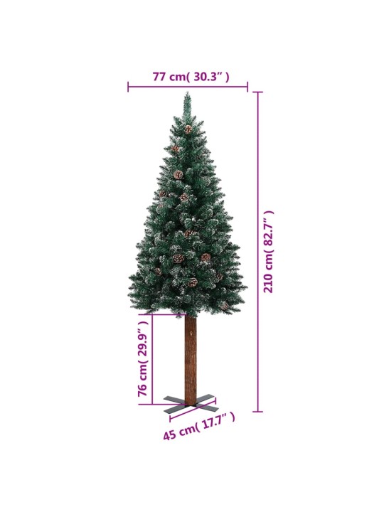 Úzký vánoční stromek pravé dřevo a bílý sníh zelený 210 cm