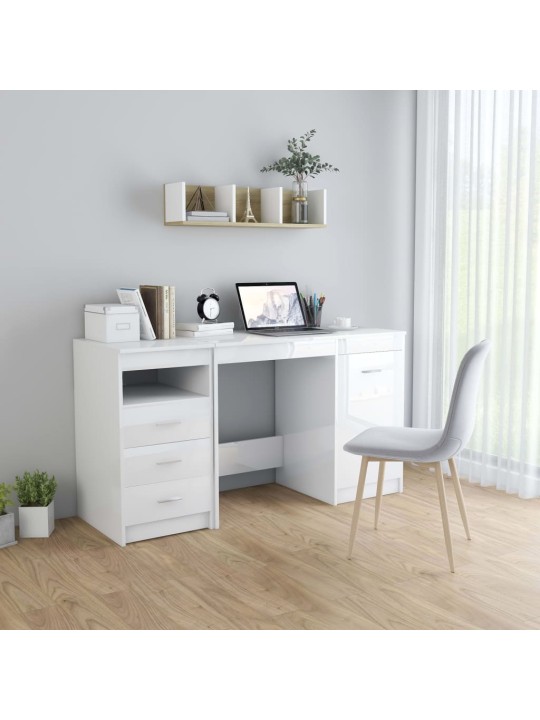 Psací stůl bílý s vysokým leskem 140x50x76 cm kompozitní dřevo