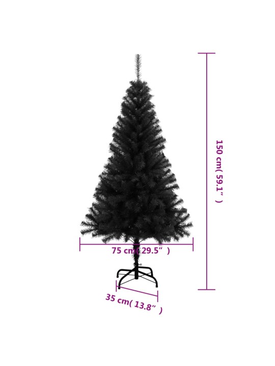 Umělý vánoční stromek se stojanem černý 150 cm PVC