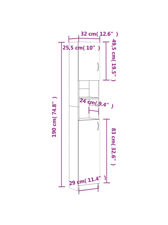 Koupelnová skříňka betonově šedá 32x25,5x190cm kompozitní dřevo