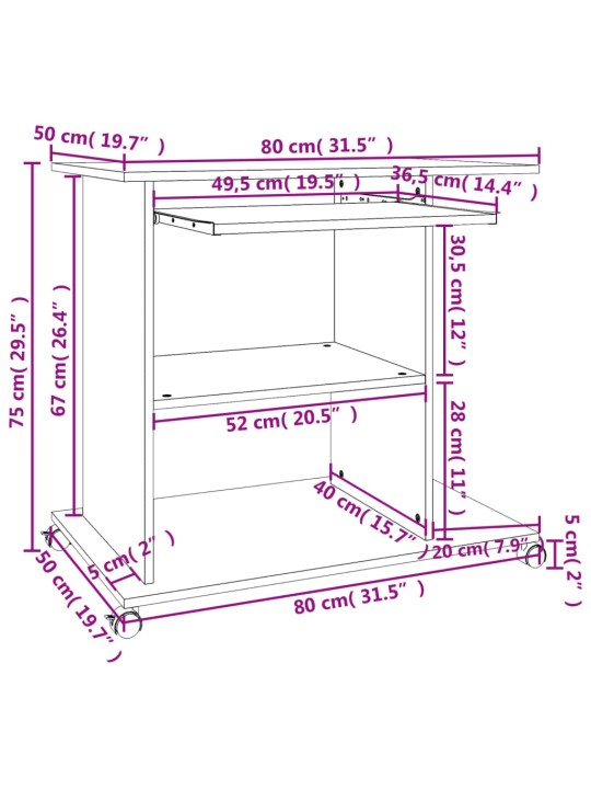 Počítačový stůl betonově šedý 80 x 50 x 75 cm kompozitní dřevo