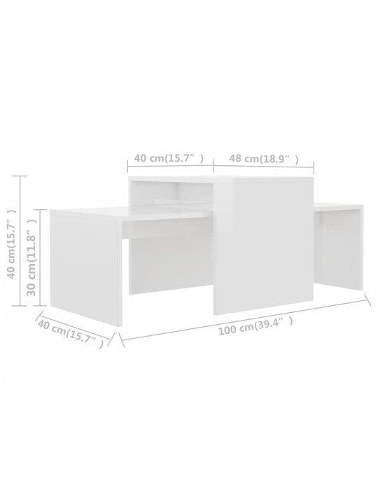 Set konferenčních stolků bílý vysoký lesk 100x48x40 cm kompozit