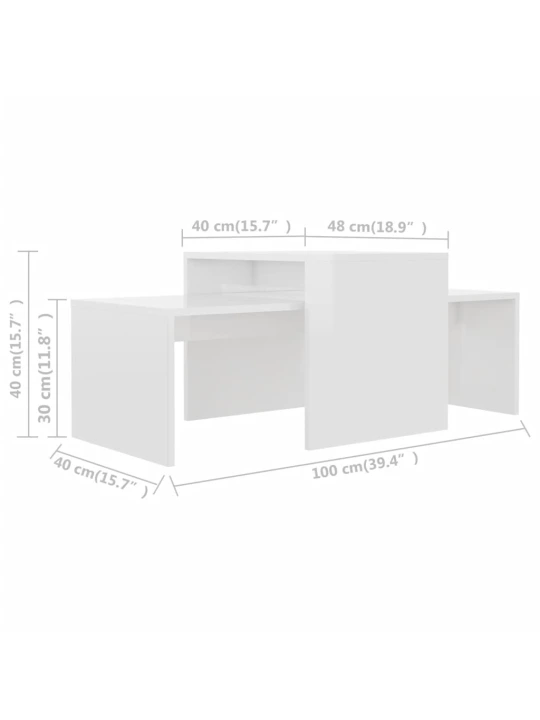 Set konferenčních stolků bílý vysoký lesk 100x48x40 cm kompozit