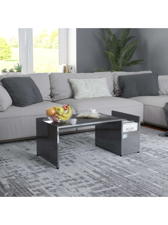 Konferenční stolek šedý s vysokým leskem 90x45x35 cm kompozit