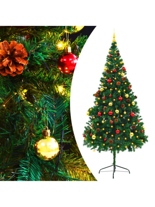 Vánoční stromek s LED osvětlením a baňkami zelený 210 cm
