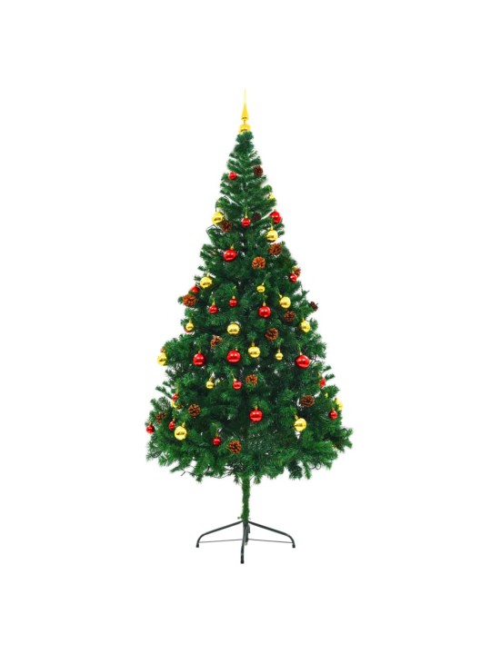 Vánoční stromek s LED osvětlením a baňkami zelený 210 cm